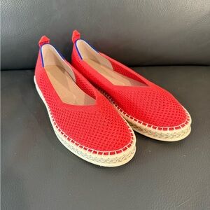 Rothy’s The Espadrille Flats Red Hot Knit Slip-On Shoes Size 8.5 like new